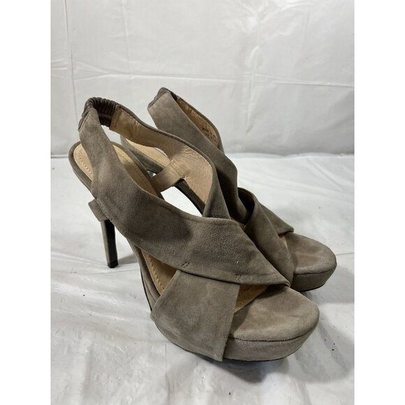 Diane von Furstenberg Zia Suede Platform Heel Size 8.5 taupe - Picture 10 of 10